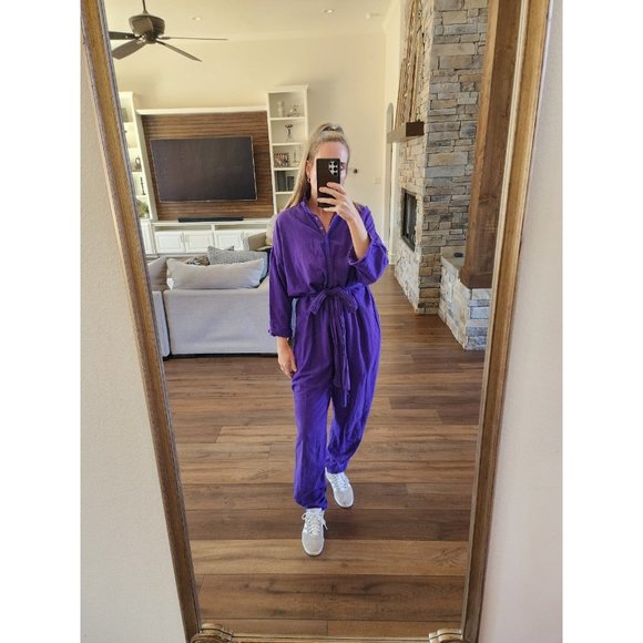 New Hero Pants - Vintage 80s New Hero 100% Native American Cotton Purple Jumpsuit